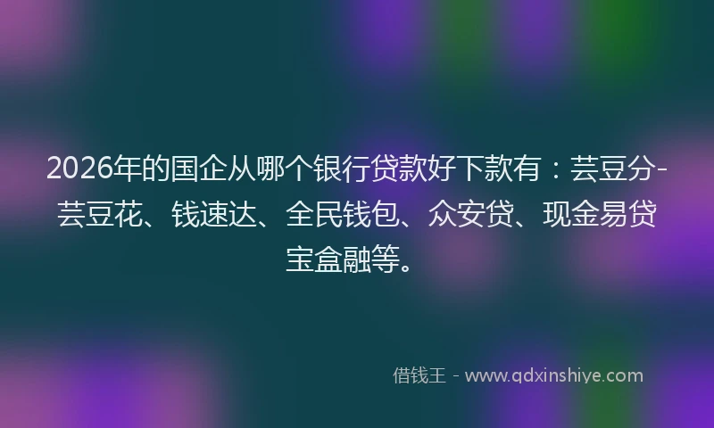 2026年的国企从哪个银行贷款好下款有:芸豆分-芸豆花、钱速达、全民钱包、众安贷、现金易贷宝盒融等。