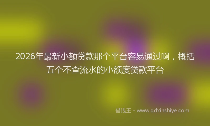 2026年最新小额贷款那个平台容易通过啊，概括五个不查流水的小额度贷款平台