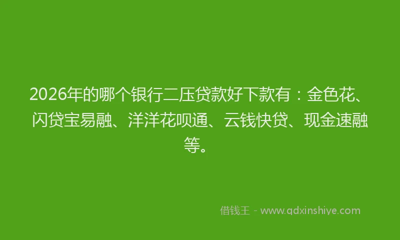 2026年的哪个银行二压贷款好下款有：金色花、闪贷宝易融、洋洋花呗通、云钱快贷、现金速融等。