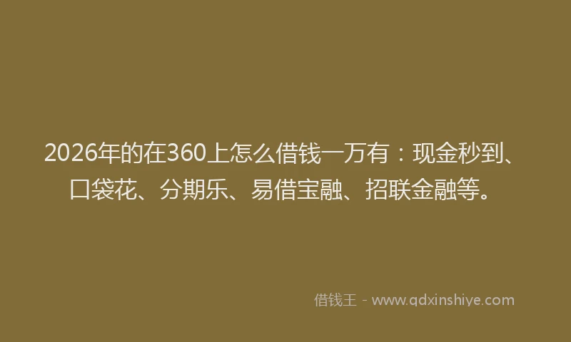 2026年的在360上怎么借钱一万有：现金秒到、口袋花、分期乐、易借宝融、招联金融等。