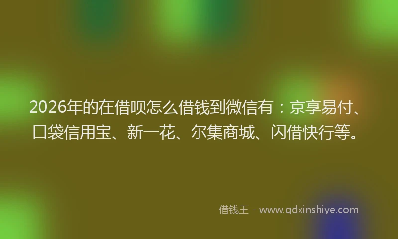 2026年的在借呗怎么借钱到微信有:京享易付、口袋信用宝、新一花、尔集商城、闪借快行等。