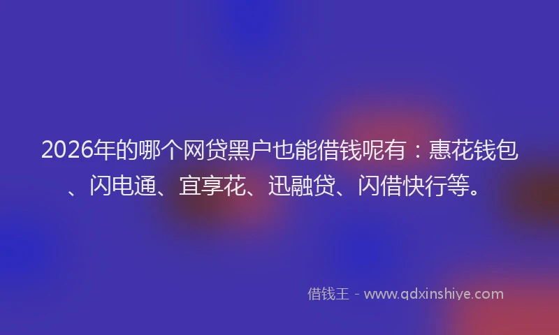 2026年的哪个网贷黑户也能借钱呢有:惠花钱包、闪电通、宜享花、迅融贷、闪借快行等。