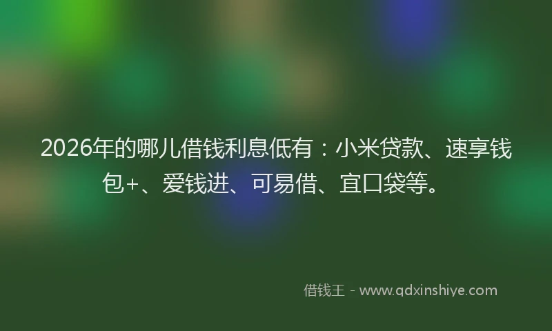 2026年的哪儿借钱利息低有:小米贷款、速享钱包+、爱钱进、可易借、宜口袋等。