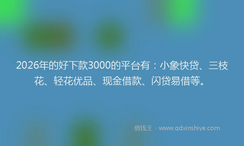 2026年的好下款3000的平台有：小象快贷、三枝花、轻花优品、现金借款、闪贷易借等。