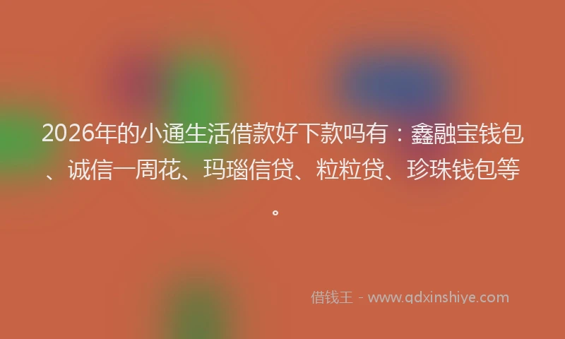 2026年的小通生活借款好下款吗有：鑫融宝钱包、诚信一周花、玛瑙信贷、粒粒贷、珍珠钱包等。