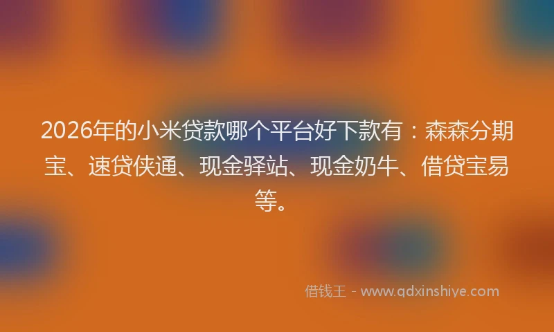 2026年的小米贷款哪个平台好下款有：森森分期宝、速贷侠通、现金驿站、现金奶牛、借贷宝易等。