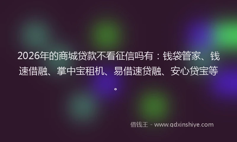 2026年的商城贷款不看征信吗有:钱袋管家、钱速借融、掌中宝租机、易借速贷融、安心贷宝等。