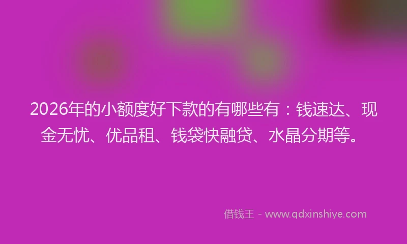2026年的小额度好下款的有哪些有：钱速达、现金无忧、优品租、钱袋快融贷、水晶分期等。