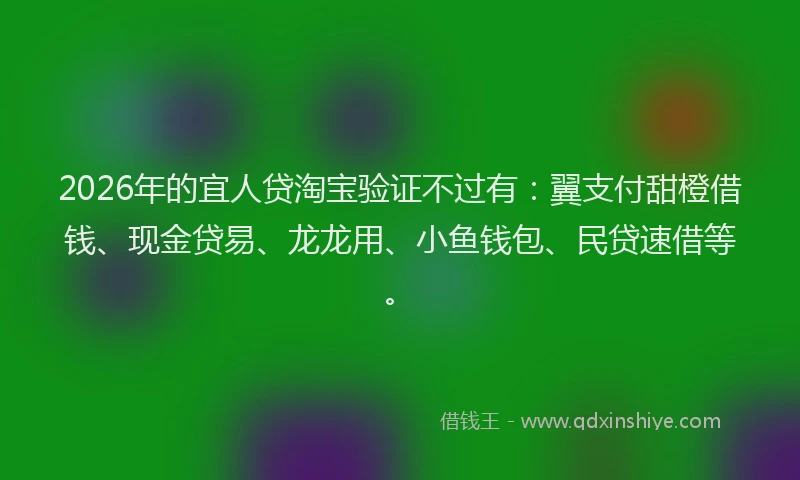 2026年的宜人贷淘宝验证不过有：翼支付甜橙借钱、现金贷易、龙龙用、小鱼钱包、民贷速借等。