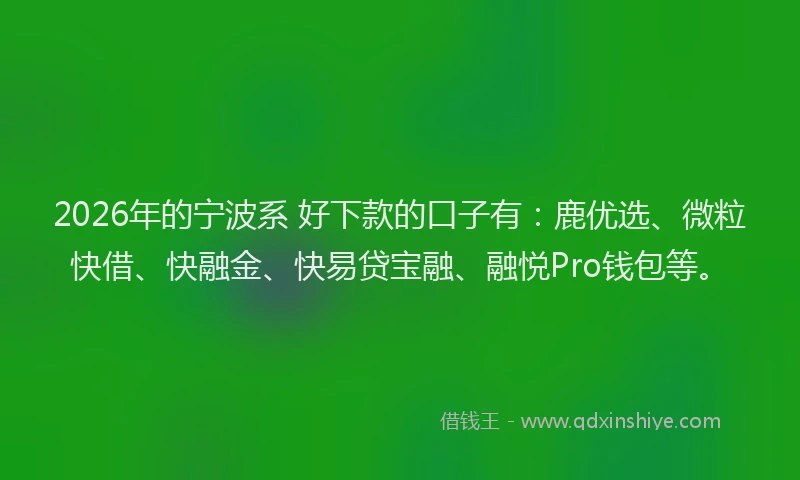 2026年的宁波系 好下款的口子有：鹿优选、微粒快借、快融金、快易贷宝融、融悦Pro钱包等。