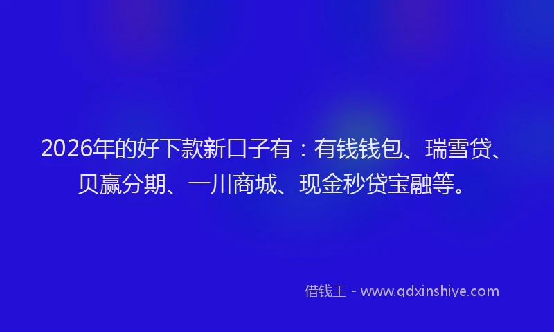 2026年的好下款新口子有：有钱钱包、瑞雪贷、贝赢分期、一川商城、现金秒贷宝融等。