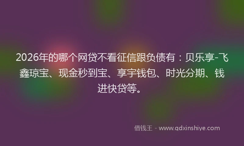 2026年的哪个网贷不看征信跟负债有:贝乐享-飞鑫琼宝、现金秒到宝、享宇钱包、时光分期、钱进快贷等。