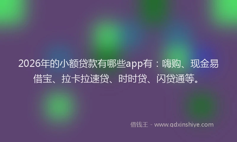 2026年的小额贷款有哪些app有：嗨购、现金易借宝、拉卡拉速贷、时时贷、闪贷通等。