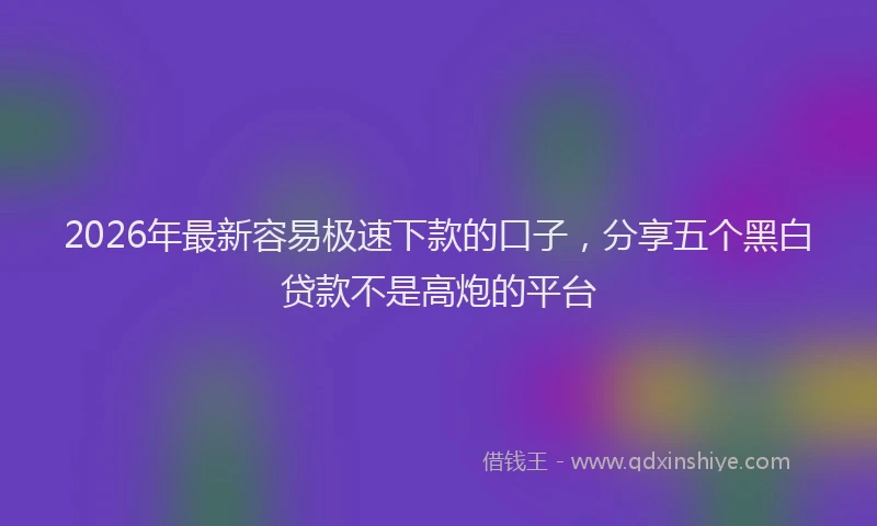2026年最新容易极速下款的口子，分享五个黑白贷款不是高炮的平台