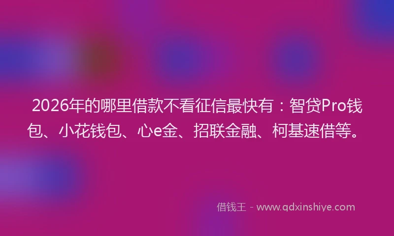 2026年的哪里借款不看征信最快有：智贷Pro钱包、小花钱包、心e金、招联金融、柯基速借等。