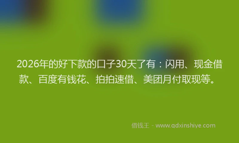 2026年的好下款的口子30天了有：闪用、现金借款、百度有钱花、拍拍速借、美团月付取现等。