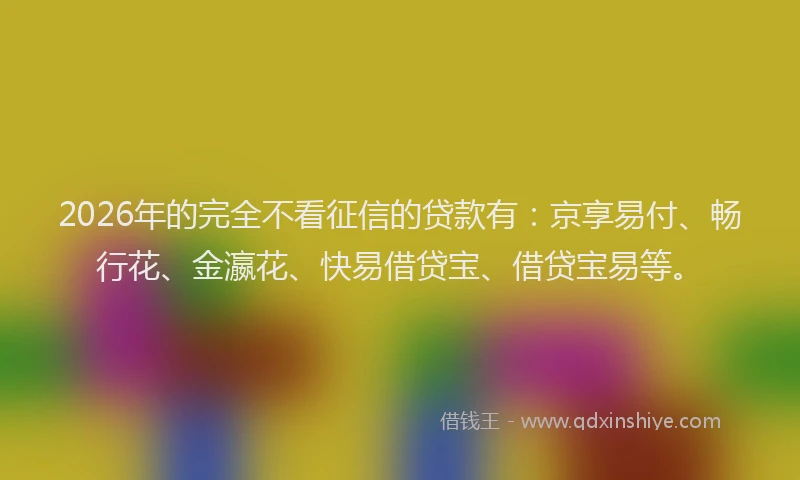 2026年的完全不看征信的贷款有：京享易付、畅行花、金瀛花、快易借贷宝、借贷宝易等。