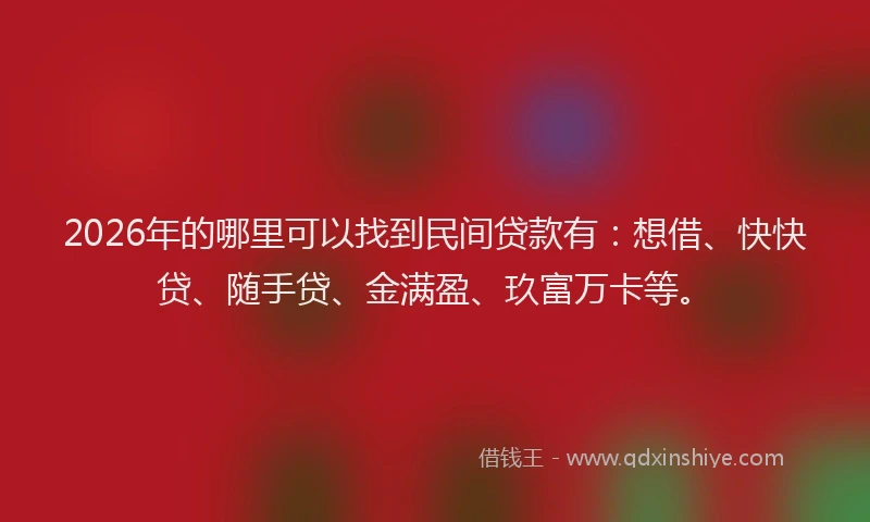 2026年的哪里可以找到民间贷款有:想借、快快贷、随手贷、金满盈、玖富万卡等。