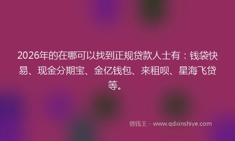 2026年的在哪可以找到正规贷款人士有:钱袋快易、现金分期宝、金亿钱包、来租呗、星海飞贷等。