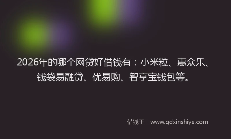 2026年的哪个网贷好借钱有：小米粒、惠众乐、钱袋易融贷、优易购、智享宝钱包等。