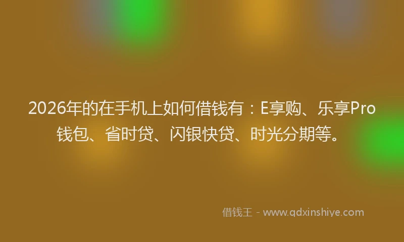 2026年的在手机上如何借钱有：E享购、乐享Pro钱包、省时贷、闪银快贷、时光分期等。