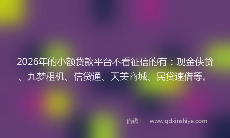 2026年的小额贷款平台不看征信的有：现金侠贷、九梦租机、信贷通、天美商城、民贷速借等。