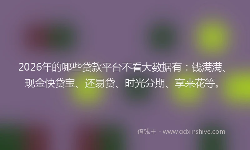 2026年的哪些贷款平台不看大数据有：钱满满、现金快贷宝、还易贷、时光分期、享来花等。