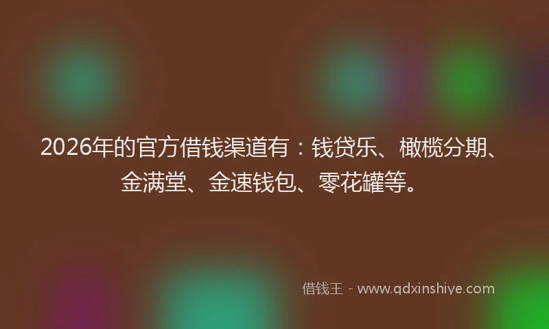 2026年的官方借钱渠道有：钱贷乐、橄榄分期、金满堂、金速钱包、零花罐等。