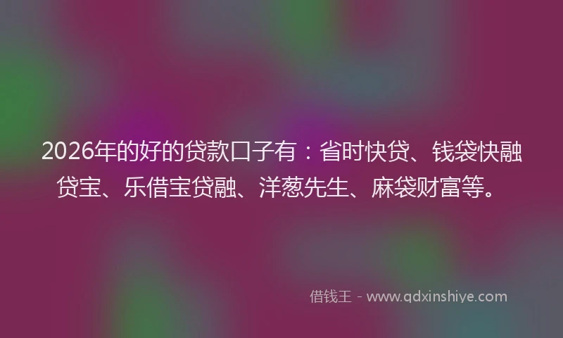 2026年的好的贷款口子有：省时快贷、钱袋快融贷宝、乐借宝贷融、洋葱先生、麻袋财富等。