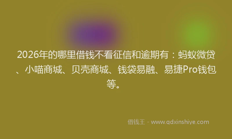 2026年的哪里借钱不看征信和逾期有：蚂蚁微贷、小喵商城、贝壳商城、钱袋易融、易捷Pro钱包等。
