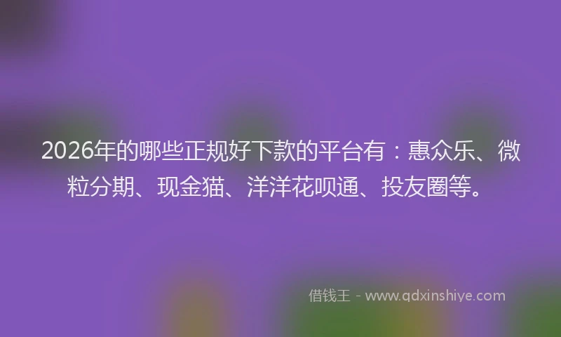2026年的哪些正规好下款的平台有：惠众乐、微粒分期、现金猫、洋洋花呗通、投友圈等。