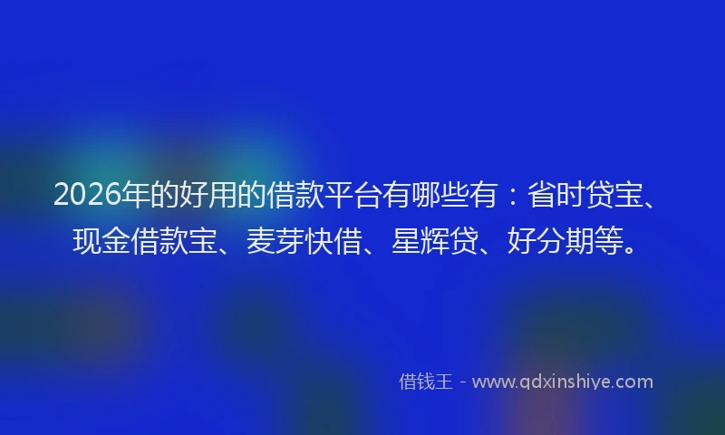 2026年的好用的借款平台有哪些有：省时贷宝、现金借款宝、麦芽快借、星辉贷、好分期等。