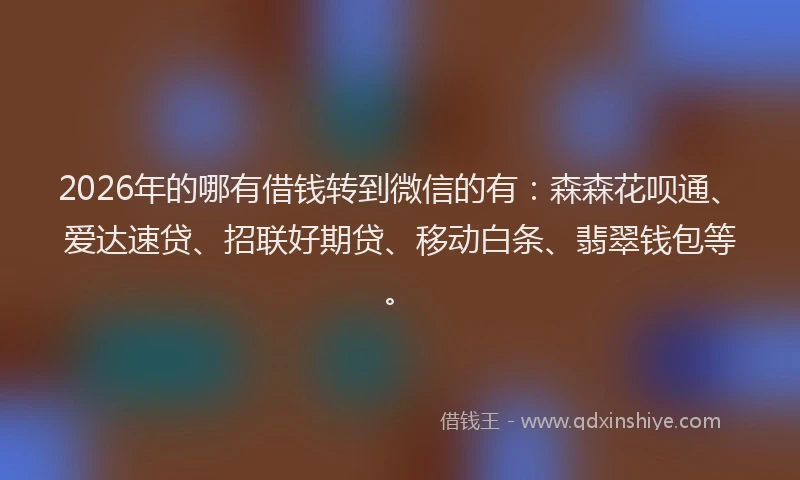 2026年的哪有借钱转到微信的有：森森花呗通、爱达速贷、招联好期贷、移动白条、翡翠钱包等。
