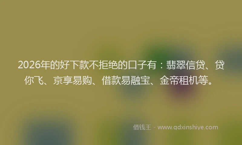 2026年的好下款不拒绝的口子有：翡翠信贷、贷你飞、京享易购、借款易融宝、金帝租机等。