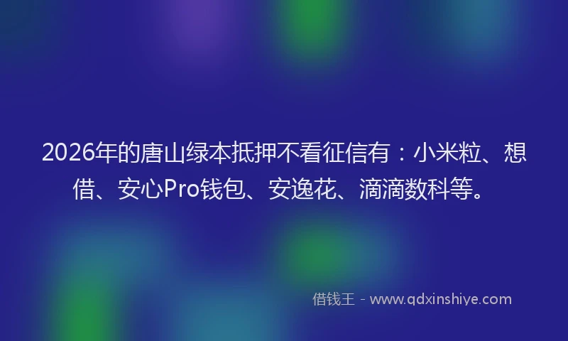 2026年的唐山绿本抵押不看征信有:小米粒、想借、安心Pro钱包、安逸花、滴滴数科等。