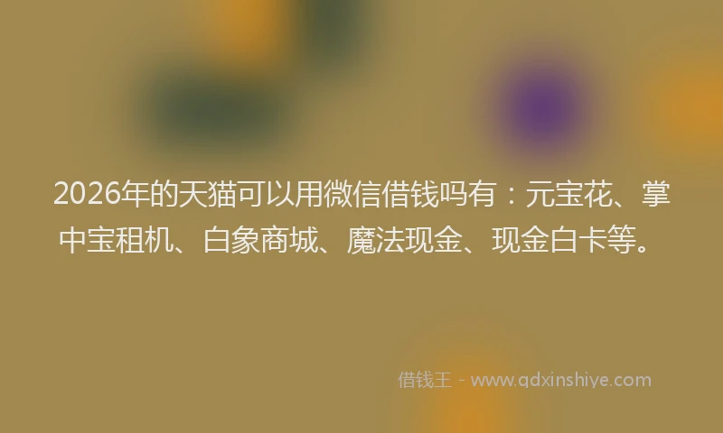 2026年的天猫可以用微信借钱吗有：元宝花、掌中宝租机、白象商城、魔法现金、现金白卡等。