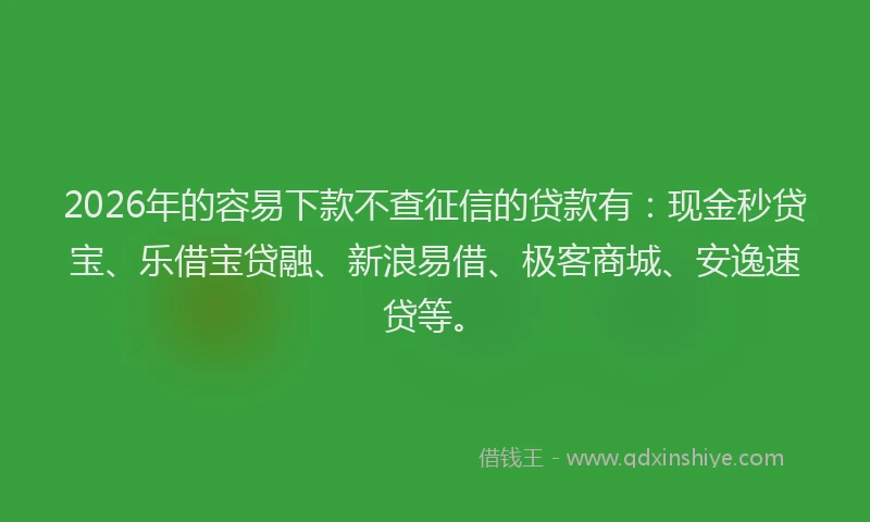 2026年的容易下款不查征信的贷款有：现金秒贷宝、乐借宝贷融、新浪易借、极客商城、安逸速贷等。