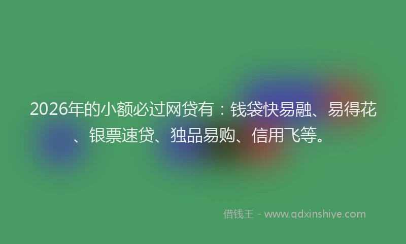 2026年的小额必过网贷有：钱袋快易融、易得花、银票速贷、独品易购、信用飞等。