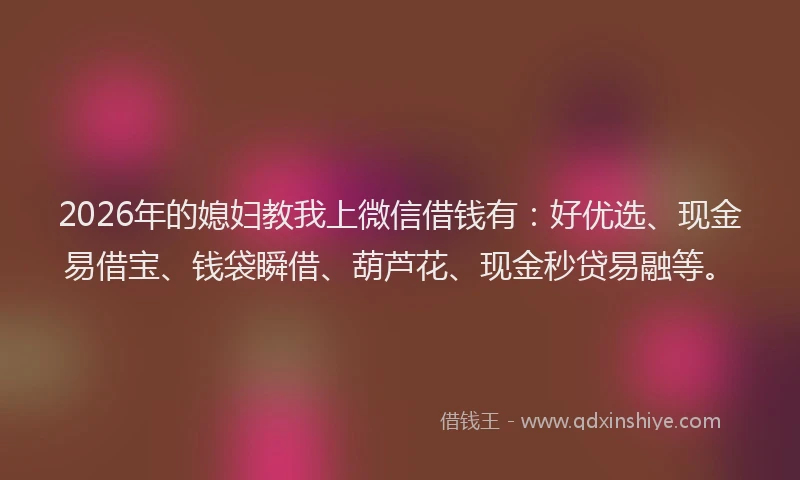 2026年的媳妇教我上微信借钱有：好优选、现金易借宝、钱袋瞬借、葫芦花、现金秒贷易融等。