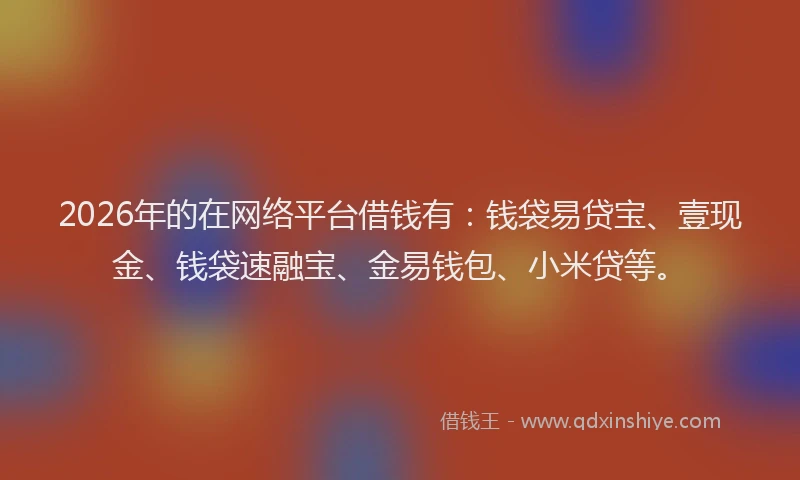 2026年的在网络平台借钱有:钱袋易贷宝、壹现金、钱袋速融宝、金易钱包、小米贷等。