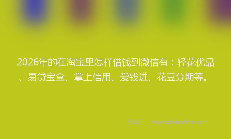 2026年的在淘宝里怎样借钱到微信有:轻花优品、易贷宝盒、掌上信用、爱钱进、花豆分期等。