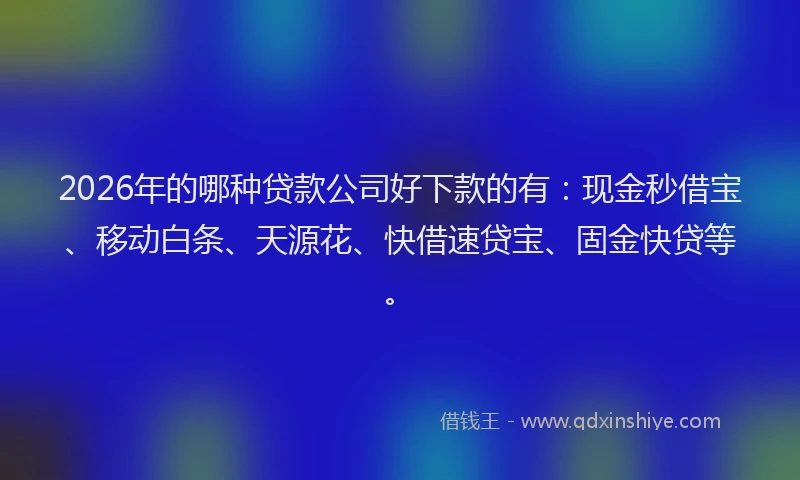 2026年的哪种贷款公司好下款的有:现金秒借宝、移动白条、天源花、快借速贷宝、固金快贷等。