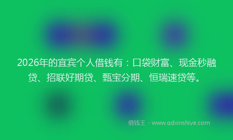 2026年的宜宾个人借钱有：口袋财富、现金秒融贷、招联好期贷、甄宝分期、恒瑞速贷等。