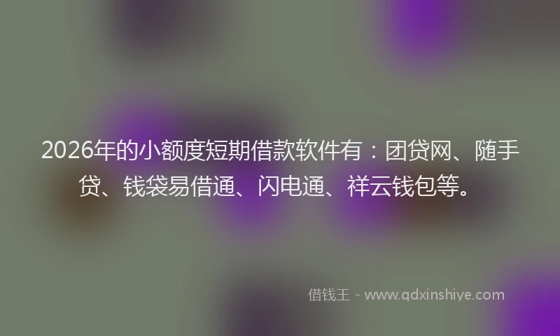 2026年的小额度短期借款软件有：团贷网、随手贷、钱袋易借通、闪电通、祥云钱包等。