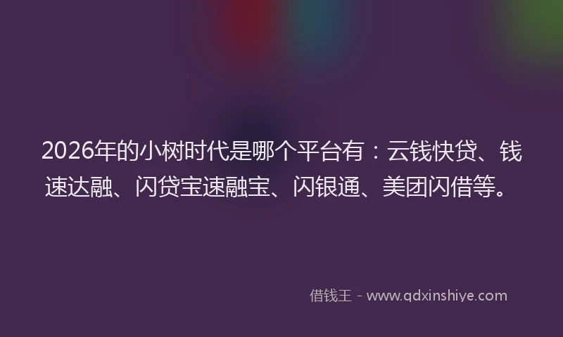 2026年的小树时代是哪个平台有：云钱快贷、钱速达融、闪贷宝速融宝、闪银通、美团闪借等。