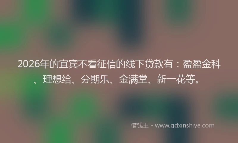 2026年的宜宾不看征信的线下贷款有：盈盈金科、理想给、分期乐、金满堂、新一花等。
