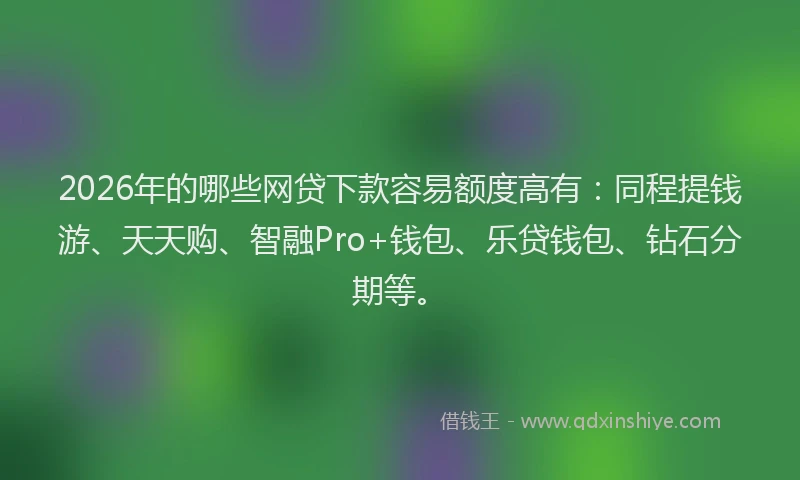 2026年的哪些网贷下款容易额度高有:同程提钱游、天天购、智融Pro+钱包、乐贷钱包、钻石分期等。