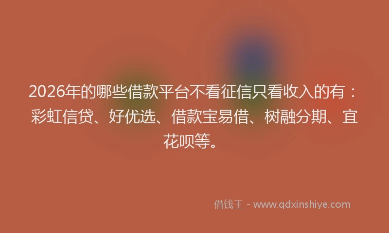 2026年的哪些借款平台不看征信只看收入的有：彩虹信贷、好优选、借款宝易借、树融分期、宜花呗等。