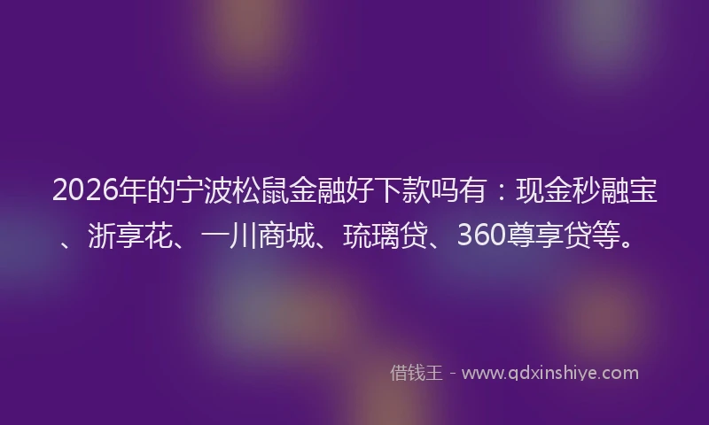 2026年的宁波松鼠金融好下款吗有：现金秒融宝、浙享花、一川商城、琉璃贷、360尊享贷等。