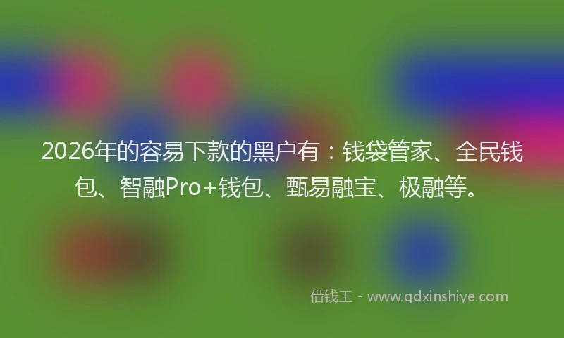 2026年的容易下款的黑户有：钱袋管家、全民钱包、智融Pro+钱包、甄易融宝、极融等。